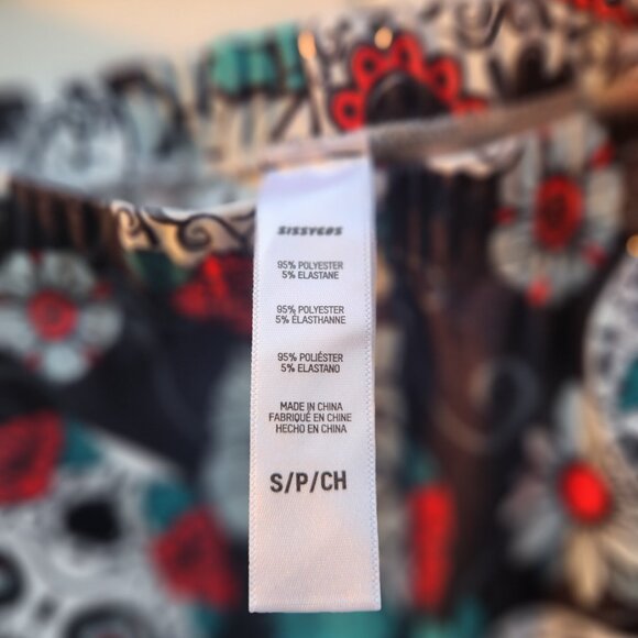 Day of the Dead Sugar Skull and Red Rose Print Leggings-S - Picture 3 of 4